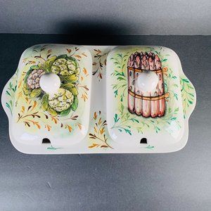 Vintage Mancioli Italian Lidded Divided Ceramic Serving Dish - Hand Painted Vege